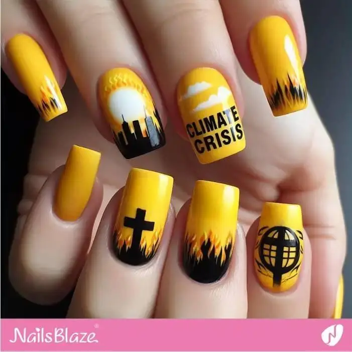 Heatwaves and Fires of Change Nail Design | Climate Crisis Nails - NB2682